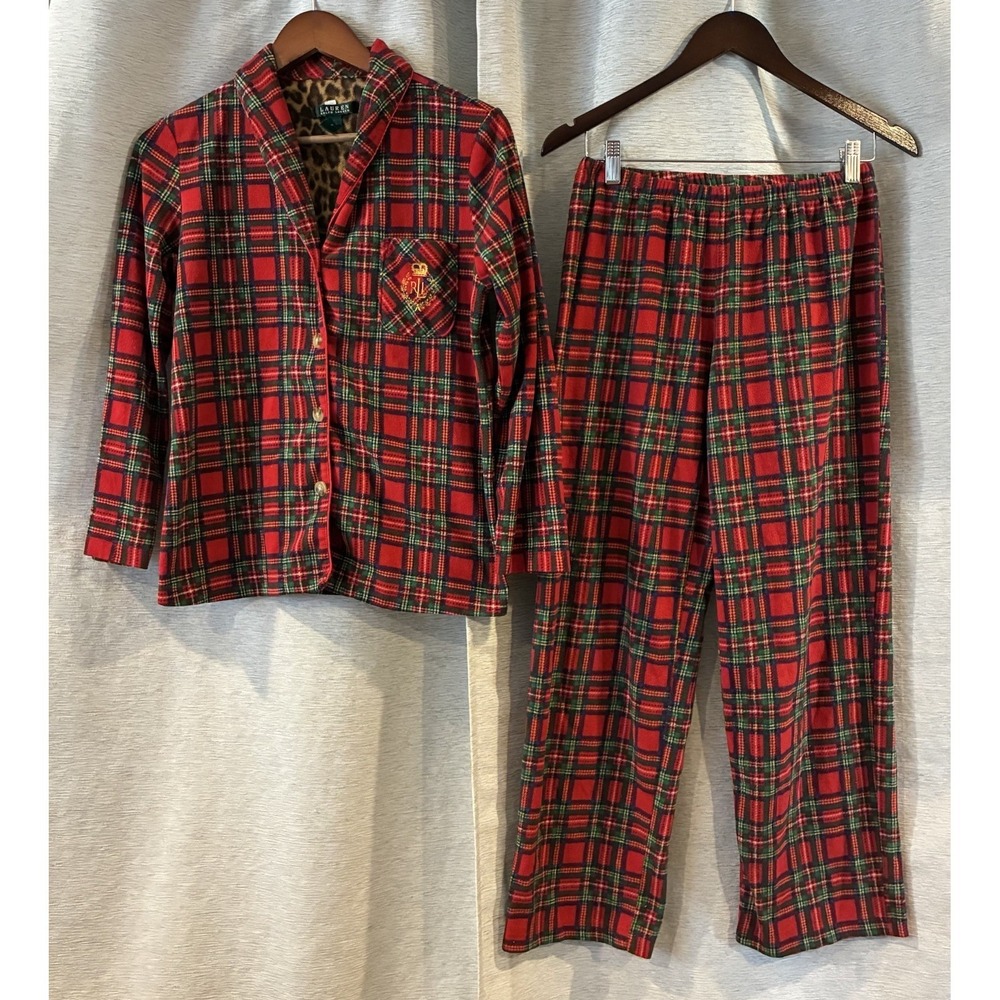 Lauren Ralph Lauren Pajama Set Womens Size Small Red Tartan Plaid Flannel